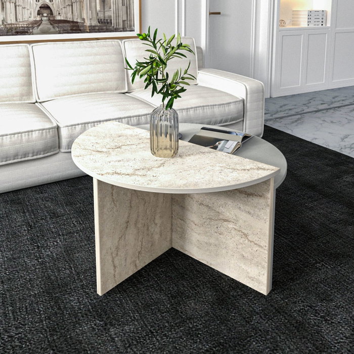 Hanah Home Dolunay Juego de Mesas de Centro Gris y Travertino